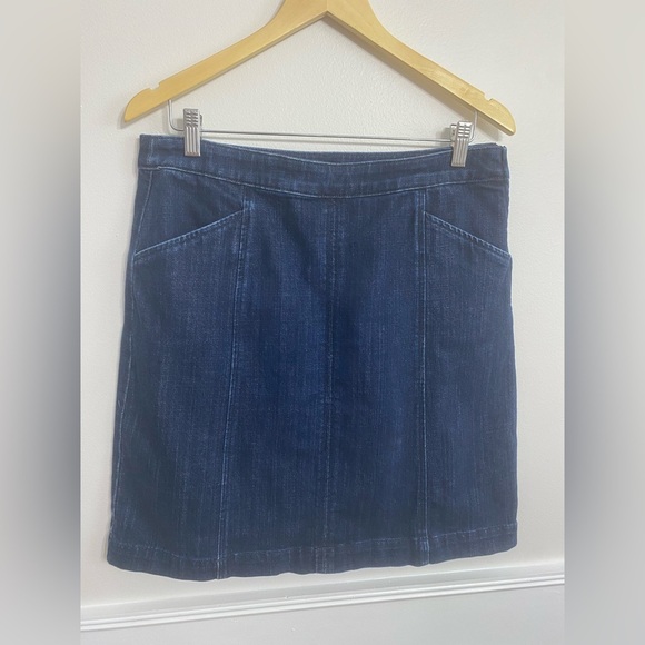 Talbots Denim A-Line Pencil Skirt Dark Blue Navy Pockets Side Zip Size 10 Office - Picture 1 of 6